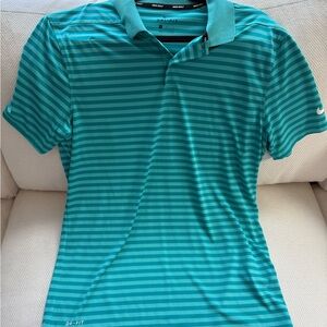 Nike Teal Striped Dri-Fit Polo